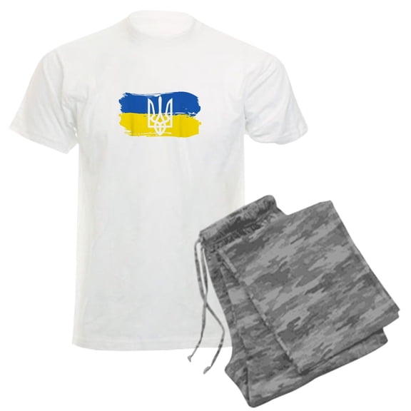 CafePress - I Stand With Ukraine Flag Emblem Map Patri Pajamas - Men's Light Loose Fit Cotton Pajama Set
