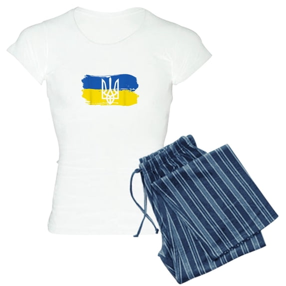 CafePress - I Stand With Ukraine Flag Emblem Map Patri Pajamas - Women's Short Sleeve Print T-Shirt and Pants Light Cotton Pajama Set