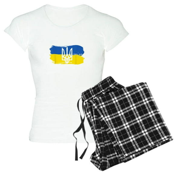 CafePress - I Stand With Ukraine Flag Emblem Map Patri Pajamas - Women's Short Sleeve Print T-Shirt and Pants Light Cotton Pajama Set