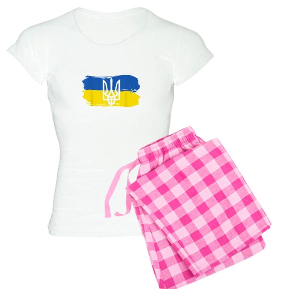 CafePress - I Stand With Ukraine Flag Emblem Map Patri Pajamas - Women's Short Sleeve Print T-Shirt and Pants Light Cotton Pajama Set