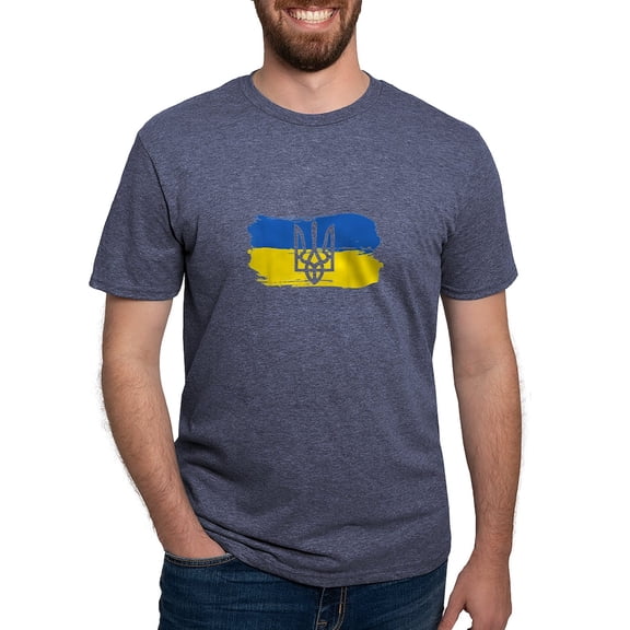 CafePress - I Stand With Ukraine Flag Emblem Map Patri T Shirt - Mens Tri-blend T-Shirt