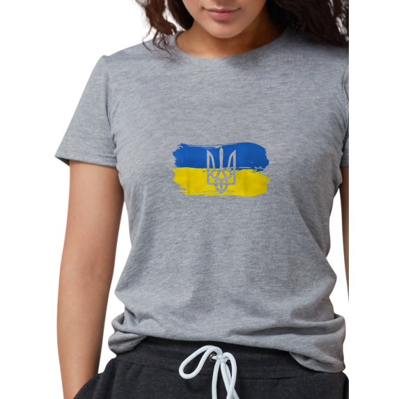 CafePress - I Stand With Ukraine Flag Emblem Map Patri T Shirt - Womens Tri-blend T-Shirt