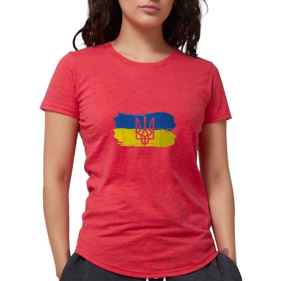 CafePress - I Stand With Ukraine Flag Emblem Map Patri T Shirt - Womens Tri-blend T-Shirt