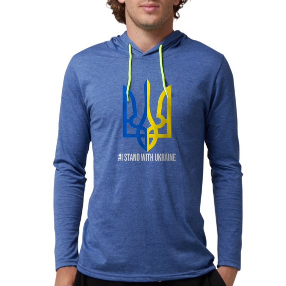 CafePress - I Stand With Ukraine Flag Supp Long Sleeve T Shirt - Mens Hooded Shirt