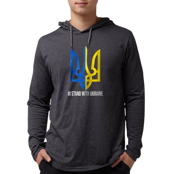 CafePress - I Stand With Ukraine Flag Supp Long Sleeve T Shirt - Mens Hooded Shirt