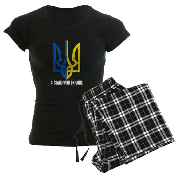 CafePress - I Stand With Ukraine Flag Support Ukraine Pajamas - Women's Short Sleeve Print T-Shirt and Pants Dark Cotton Pajama Set