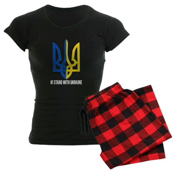 CafePress - I Stand With Ukraine Flag Support Ukraine Pajamas - Women's Short Sleeve Print T-Shirt and Pants Dark Cotton Pajama Set