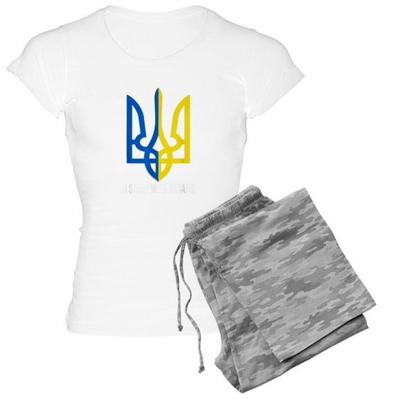 CafePress - I Stand With Ukraine Flag Support Ukraine Pajamas - Women's Short Sleeve Print T-Shirt and Pants Light Cotton Pajama Set