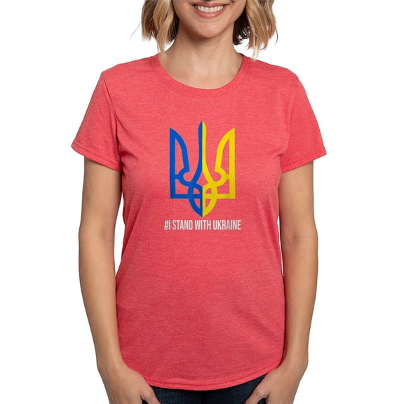 CafePress - I Stand With Ukraine Flag Support Ukraine T Shirt - Womens Tri-blend T-Shirt