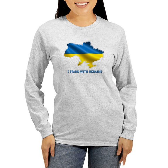 CafePress - I Stand With Ukraine Flag Ukra Long Sleeve T Shirt - Women's Long Sleeve Graphic Casual T-Shirt