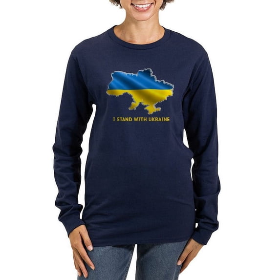CafePress - I Stand With Ukraine Flag Ukra Long Sleeve T Shirt - Women's Long Sleeve Graphic Tee Casual Fit