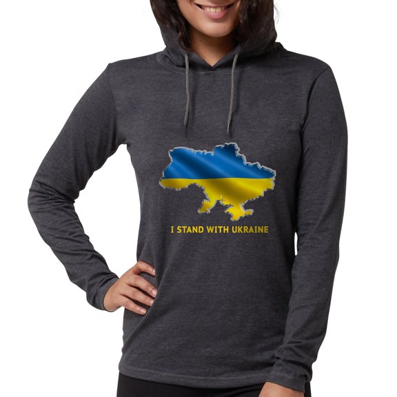 CafePress - I Stand With Ukraine Flag Ukra Long Sleeve T Shirt - Womens Hooded Shirt