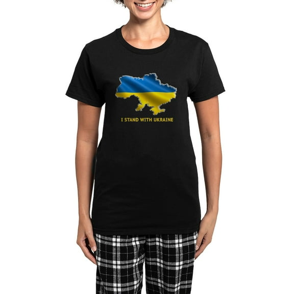 CafePress - I Stand With Ukraine Flag Ukrainian Pride Pajamas - Women's Short Sleeve Print T-Shirt and Pants Dark Cotton Pajama Set