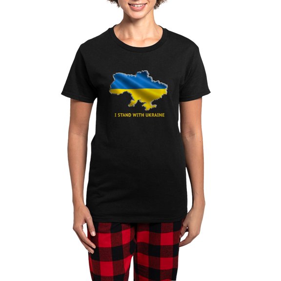 CafePress - I Stand With Ukraine Flag Ukrainian Pride Pajamas - Women's Short Sleeve Print T-Shirt and Pants Dark Cotton Pajama Set