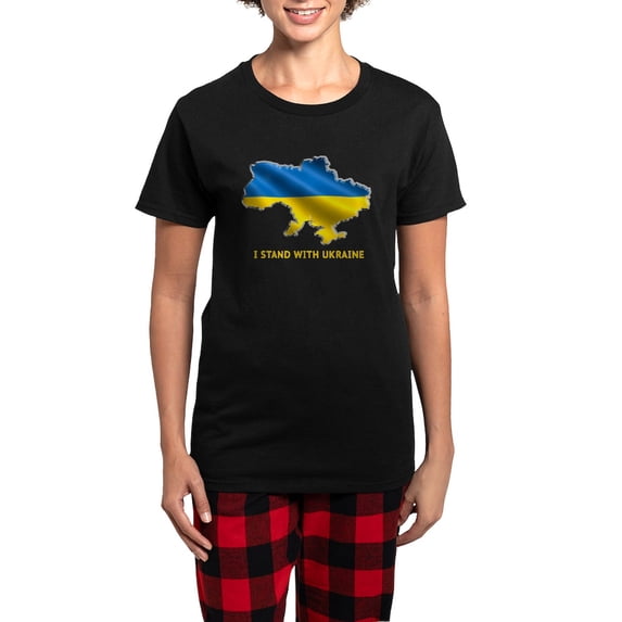CafePress - I Stand With Ukraine Flag Ukrainian Pride Pajamas - Women's Short Sleeve Print T-Shirt and Pants Dark Cotton Pajama Set