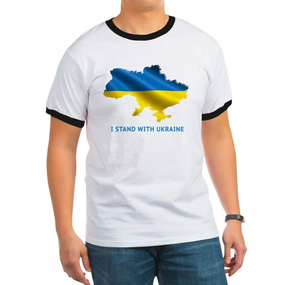 CafePress - I Stand With Ukraine Flag Ukrainian Pride T Shirt - 100% Cotton Ringed T-Shirt
