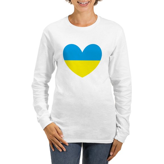 CafePress - I Stand With Ukraine Heart Long Sleeve T Shirt - Women's Long Sleeve Graphic Casual T-Shirt