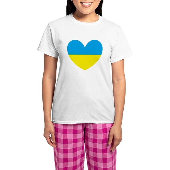 CafePress - I Stand With Ukraine Heart Pajamas - Women's Short Sleeve Print T-Shirt and Pants Light Cotton Pajama Set