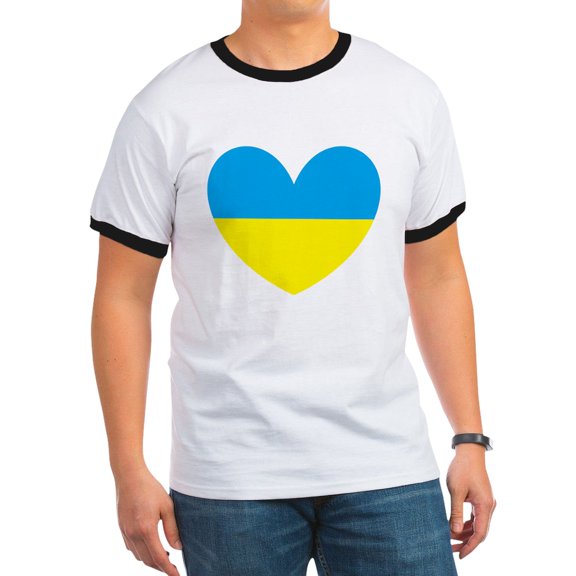 CafePress - I Stand With Ukraine Heart T Shirt - 100% Cotton Ringed T-Shirt