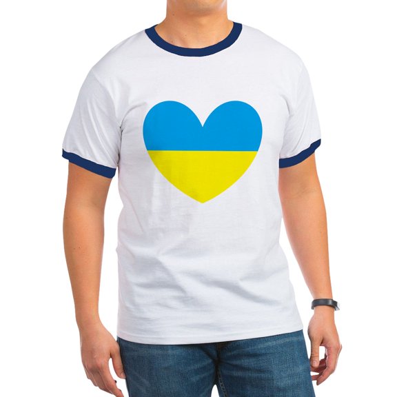 CafePress - I Stand With Ukraine Heart T Shirt - 100% Cotton Ringed T-Shirt