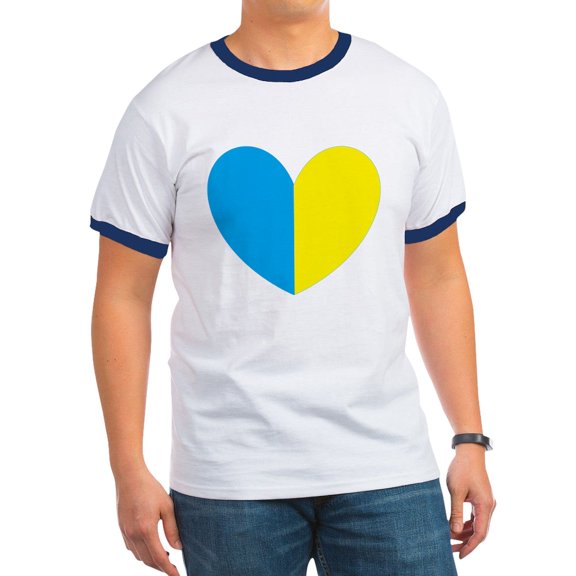 CafePress - I Stand With Ukraine Heart T Shirt - 100% Cotton Ringed T-Shirt