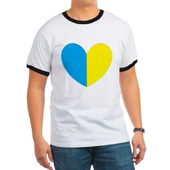 CafePress - I Stand With Ukraine Heart T Shirt - 100% Cotton Ringed T-Shirt