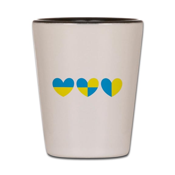 CafePress - I Stand With Ukraine Heart - White/Black Shot Glass, Unique and Funny Shot Glass