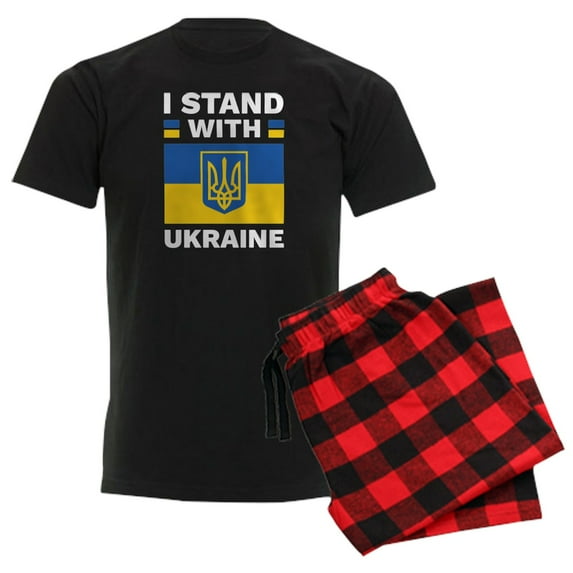 CafePress - I Stand With Ukraine Men's Dark Pajamas - Men's Dark Loose Fit Cotton Pajama Set