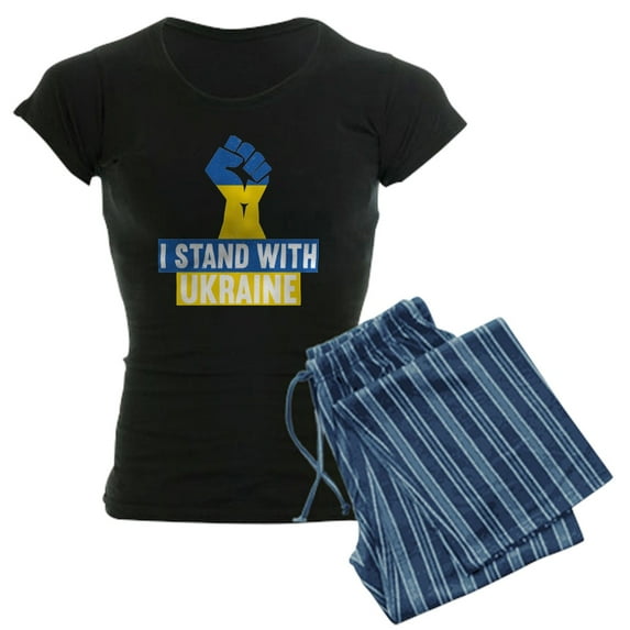 CafePress - I Stand With Ukraine Pajamas - Women's Short Sleeve Print T-Shirt and Pants Dark Cotton Pajama Set