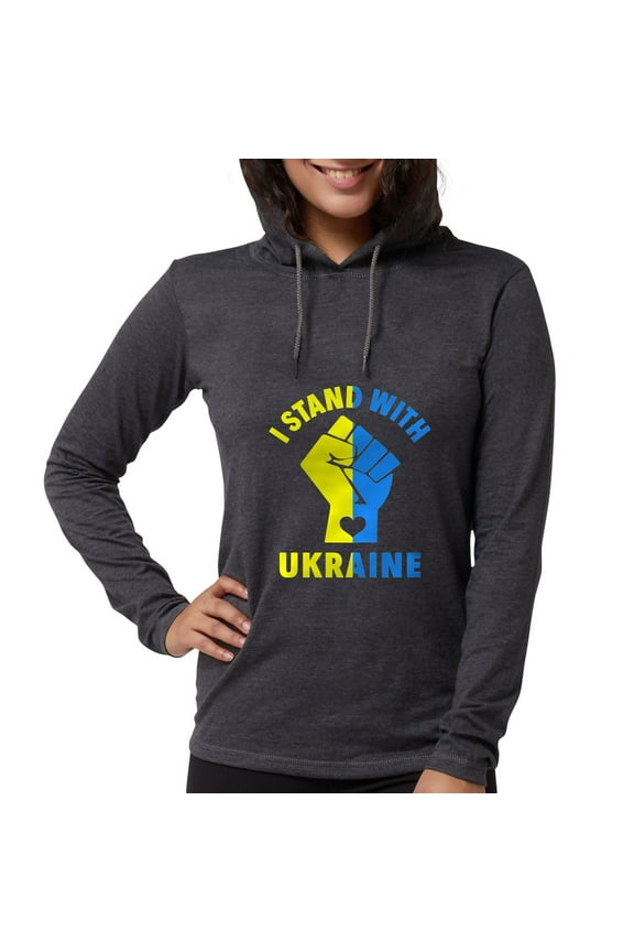 - I Stand With Ukraine Pride Ukr Long Sleeve T Shirt - Womens Hooded Shirt