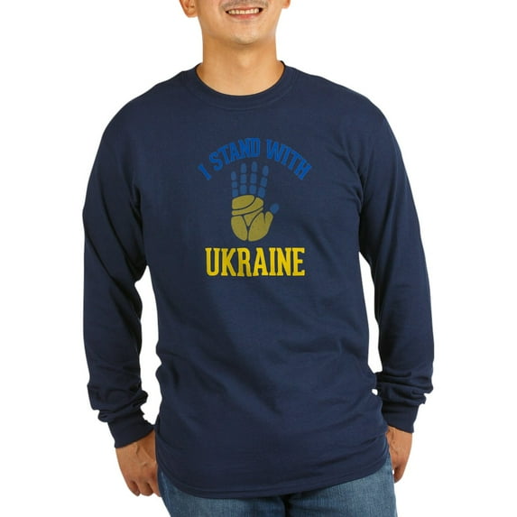 CafePress - I Stand With Ukraine Support U Long Sleeve T Shirt - Long Sleeve Dark T-Shirt