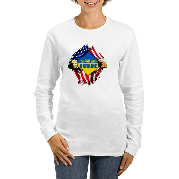 CafePress - I Stand With Ukraine Support U Long Sleeve T Shirt - Women's Long Sleeve Graphic Casual T-Shirt