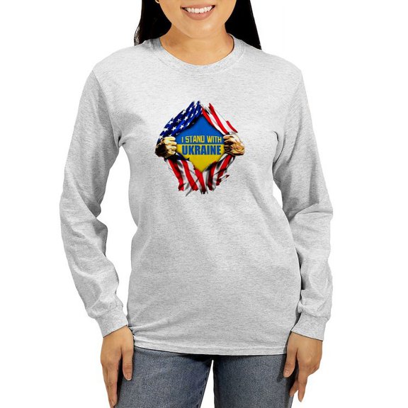 CafePress - I Stand With Ukraine Support U Long Sleeve T Shirt - Women's Long Sleeve Graphic Casual T-Shirt