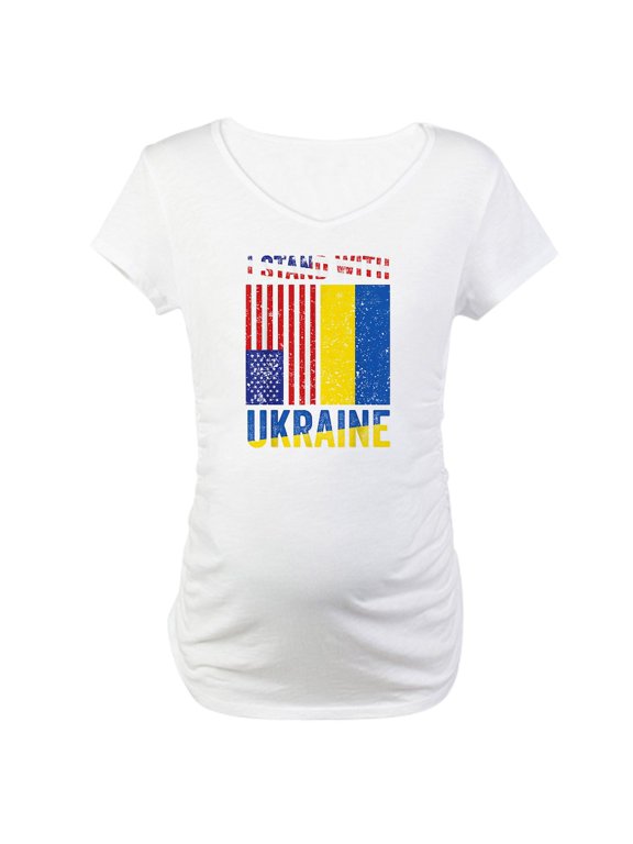 - I Stand With Ukraine Support Ukr Maternity T Shirt - Cotton Maternity T-shirt, Cute & Funny Pregnancy Tee