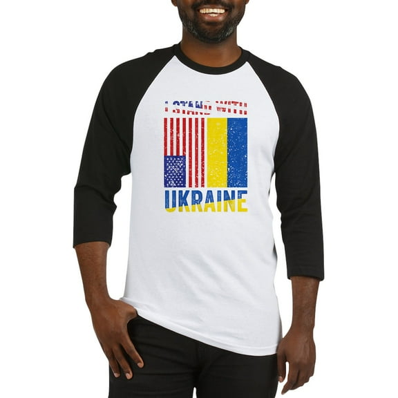 CafePress - I Stand With Ukraine Support Ukrai Baseball Jersey - Cotton Baseball Jersey, 3/4 Raglan Sleeve Shirt