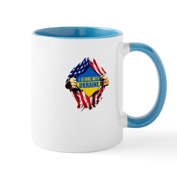 CafePress - I Stand With Ukraine Support Ukraine Flag Mugs - 11 oz Ceramic Mug - Novelty Coffee Tea Cup