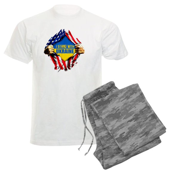 CafePress - I Stand With Ukraine Support Ukraine Flag Pajamas - Men's Light Loose Fit Cotton Pajama Set