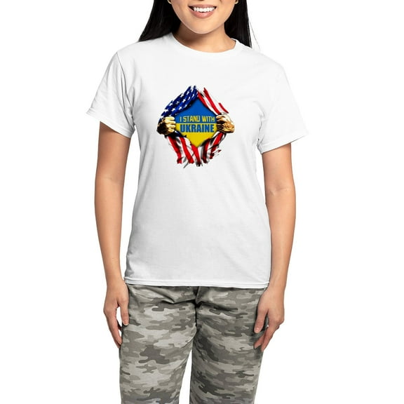 CafePress - I Stand With Ukraine Support Ukraine Flag Pajamas - Women's Short Sleeve Print T-Shirt and Pants Light Cotton Pajama Set