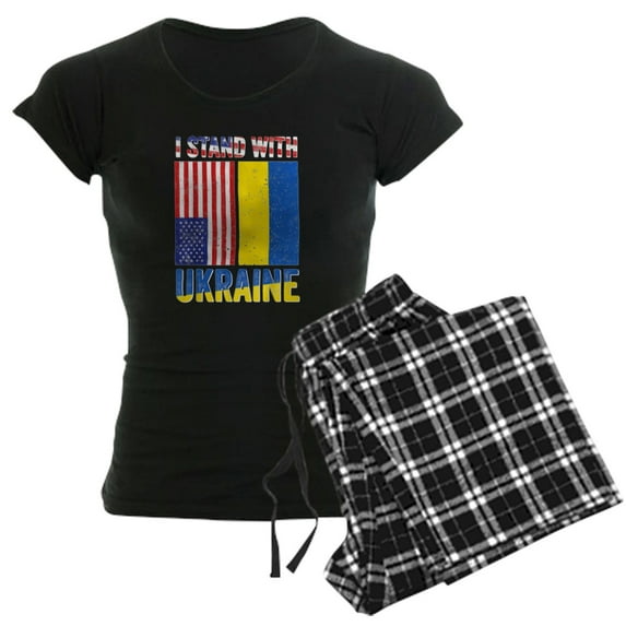 CafePress - I Stand With Ukraine Support Ukrainian Ame Pajamas - Women's Short Sleeve Print T-Shirt and Pants Dark Cotton Pajama Set