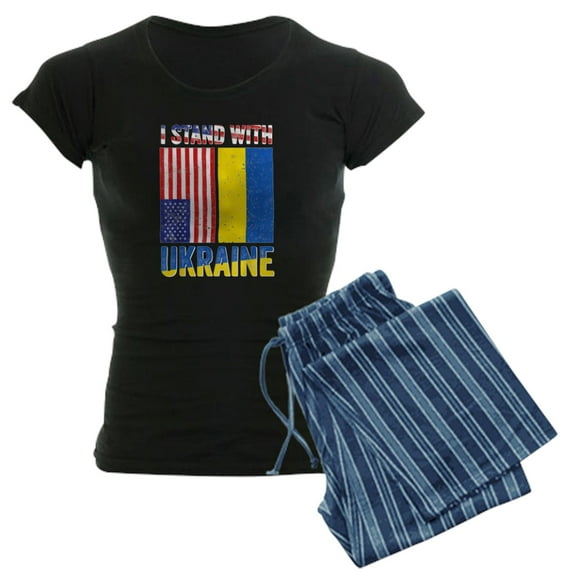 CafePress - I Stand With Ukraine Support Ukrainian Ame Pajamas - Women's Short Sleeve Print T-Shirt and Pants Dark Cotton Pajama Set