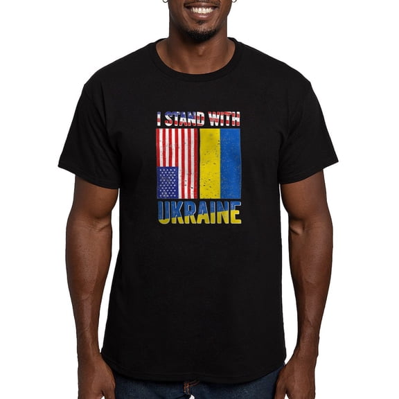 CafePress - I Stand With Ukraine Support Ukrainian Ame T Shirt - Men's Fitted T-Shirt