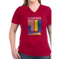 thumbnail image 1 of CafePress - I Stand With Ukraine Support Ukrainian Ame T Shirt - Women's V-Neck Dark T-Shirt, 1 of 1