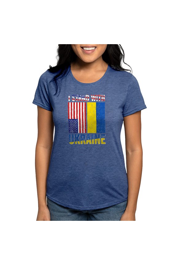 - I Stand With Ukraine Support Ukrainian Ame T Shirt - Womens Tri-blend T-Shirt