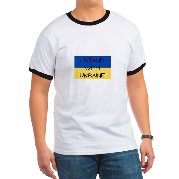 CafePress - I Stand With Ukraine T Shirt - 100% Cotton Ringed T-Shirt