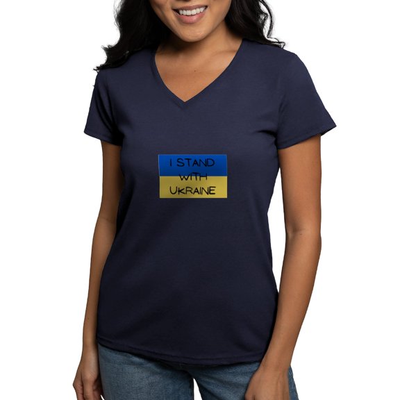CafePress - I Stand With Ukraine T Shirt - Women's V-Neck Dark T-Shirt