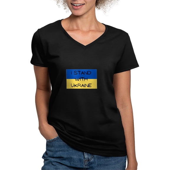 CafePress - I Stand With Ukraine T Shirt - Women's V-Neck Dark T-Shirt