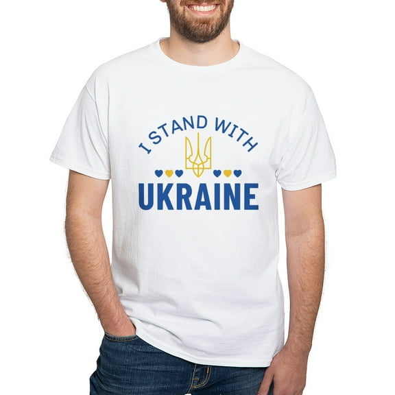 CafePress - I Stand With Ukraine White T Shirt - Men's White Classic Cotton T-Shirts