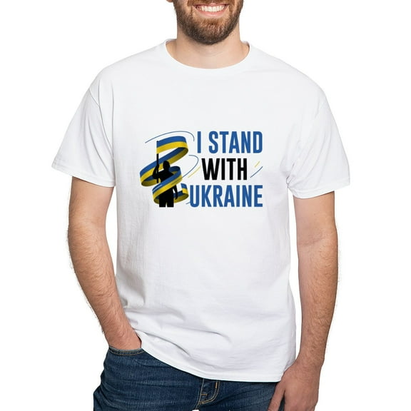 CafePress - I Stand With Ukraine White T Shirt - Men's White Classic Cotton T-Shirts