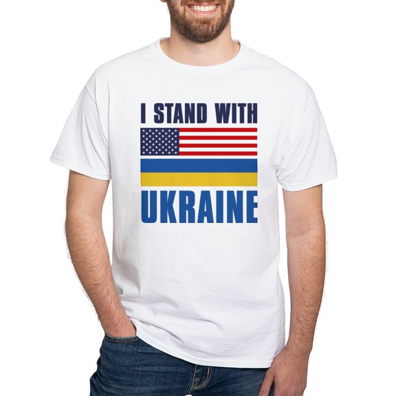 CafePress - I Stand With Ukraine White T Shirt - Men's White Classic Cotton T-Shirts