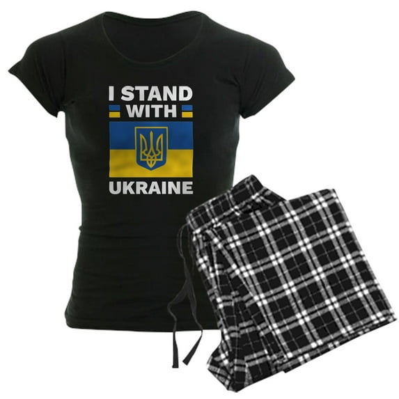 CafePress - I Stand With Ukraine Women's Dark Pajamas - Women's Short Sleeve Print T-Shirt and Pants Dark Cotton Pajama Set